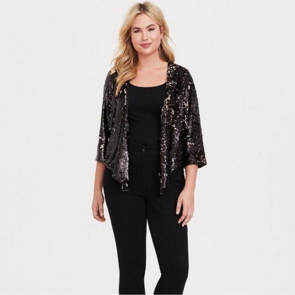 Torrid Black/Rose Gold Two-Tone Sequin Drape Jacket Size 3/4 - Picture 1 of 14